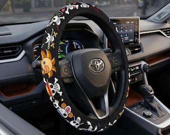 One Piece Steering Wheel Cover - Anime Car Accessory, Straw Hat Pirates Wheel Wrap, Thousand Sunny Car Decor, Gamer Gift for Vehicle