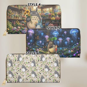 Totoro Leather Zip Around Wallet, Studio Ghibli Inspired Clutch, Kawaii Forest Spirit Purse image 2