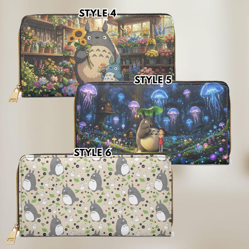 Totoro Leather Zip Around Wallet, Studio Ghibli Inspired Clutch, Kawaii Forest Spirit Purse image 2