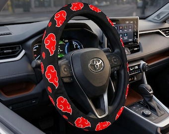Akatsuki Steering Wheel Cover, Red Cloud Wheel Wrap, Dark Grunge Auto Accessories, Vintage Anime Gift for Him