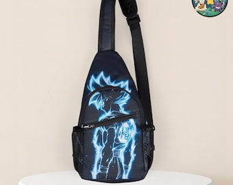 Goku Dragon Ball Schultertasche, Ultra Instinct Crossbody Pack, Neon Blaue Anime Brusttasche, Retro Manga Rucksack, Episches Saiyajin Geschenk für Ihn
