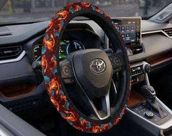 Charizard Steering Wheel Cover, Fire Type Anime Car Decor, Cool Dragon Pattern Auto Accessory, Pokemon Fan Gift for Men
