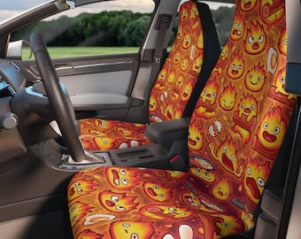 Calcifer Car Seat Covers, Howl's Moving Castle Auto Decor, Studio Ghibli Car Accessories, Fire Demon Seat Protector, Set of 2 Anime Car Gift