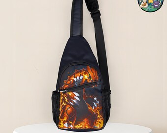 Groudon Sling Bag, Primal Anime Crossbody Pack, Fire Lava Travel Chest Bag, Dark Grunge Manga Backpack, Epic Gamer Gift for Him