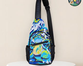 Torba na ramię Blastoise, Streetwear Anime, Niebieski plecak w stylu graffiti, Unikatowy plecak dla graczy