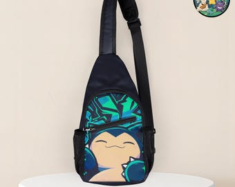 Snorlax Crossbody Bag, Cute Sleepy Sling Backpack, Kawaii Harajuku Chest Aesthetic Gamer Gift, Relaxed Style Shoulder
