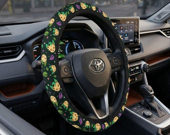 Funda para volante Leafeon, accesorio de anime para coche tipo planta, decoración para coche verde bosque, regalo kawaii de Eeveelution para coche, agarre de neopreno suave