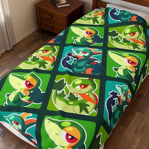 Couverture Serperior Snivy Servine, jeté Pokemon Evolution, peluche douce en velours, cadeau de démarrage Unova Grass, literie vert anime