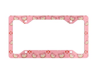 Ramka na tablicę rejestracyjną Slowpoke, różowy pastelowy dodatek do samochodu, zabawny uchwyt na tablicę rejestracyjną z motywem anime, prezent dla gracza Kawaii do nowego samochodu