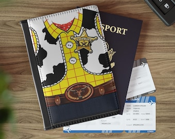Etui na paszport Woody Toy, uroczy portfel podróżny w stylu kowboja, odznaka szeryfa z filmu retro z lat 90., prezent dla niego