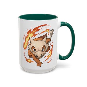 Cubone Marowak Mug Lonely Bone Warrior | Skull Helmet Creature Cup | Sad Baby Dino Coffee Green