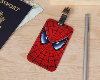 Etiqueta de equipaje de araña, linda etiqueta de viaje de superhéroe, etiqueta roja de anime para maleta, identificación de maleta, regalo para gamers de cómics para él, correa de maleta