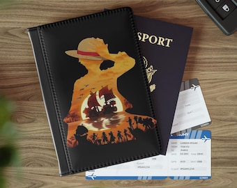 Luffy Passport Holder - Anime one piece Passport Cover, Straw Hat Pirate Travel Accessory, Thousand Sunny Leather Wallet