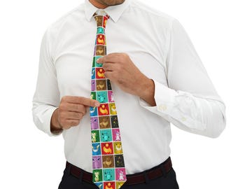 Corbata de monstruo de anime Eeveelution, corbata de hombre con cuadrícula colorida, accesorio de boda geek, regalo novedoso para él, moda otaku