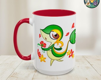 Snivy Grass Snake Becher, Kawaii Unova Kaffeetasse, elegantes Anime Geschenk Floral