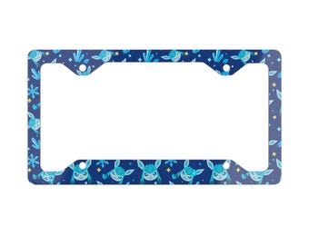 Glaceon License Plate Frame – Ice Type Eeveelution, Snowflake Car Accessory – Blue Winter Decor
