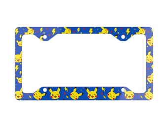 Pikachu Lizenzschild Rahmen - Süßes Anime Pokemon Auto Accessoire - Blauer Blitz Dekor - Gamer Geschenk für Männer & Frauen