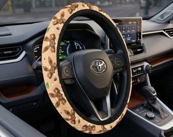Eevee Steering Wheel Cover, Kawaii Manga Vehicle Accessory, Minimalist Brown Anime Auto Interior Decor