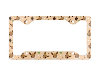 Eevee License Plate Frame, Minimalist Brown Patterned Plate Frame, Japanese Manga Style Car Accessory
