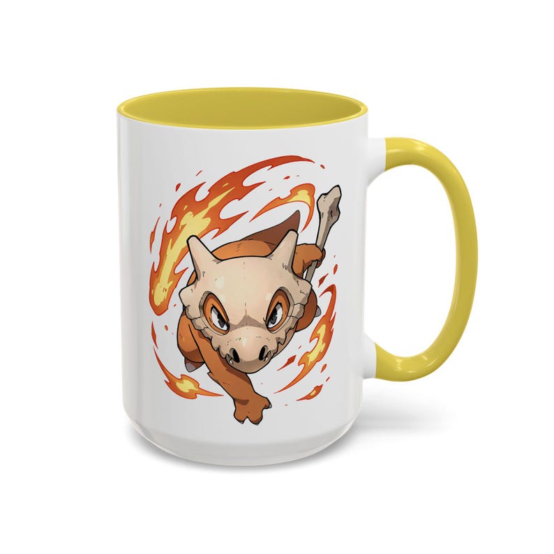 Cubone Marowak Mug Lonely Bone Warrior | Skull Helmet Creature Cup | Sad Baby Dino Coffee Yellow