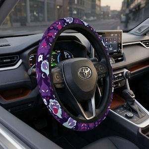 Gengar Haunter Gastly Steering Wheel Cover, Cool Ghost Type Pokemon Car Decor, Purple Anime Auto Accessory, JDM Style Gamer Gift