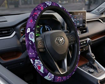 Purple Ghost Steering Wheel Cover, Cool Shadow Ghost Type Car Decor, Red Eyes Anime Auto Accessory, JDM Style Gamer Gift