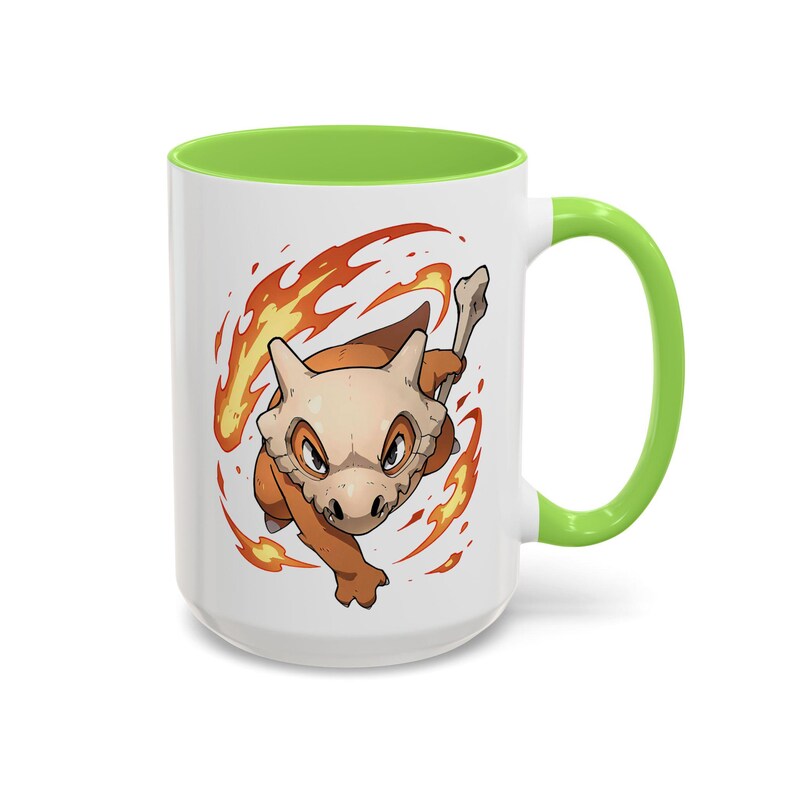 Cubone Marowak Mug Lonely Bone Warrior | Skull Helmet Creature Cup | Sad Baby Dino Coffee Light Green
