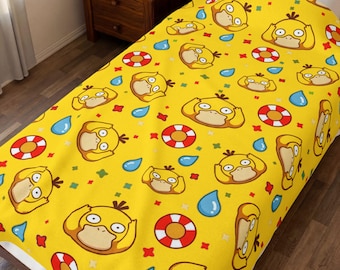 Psyduck Velveteen Plush Blanket - Funny Yellow Confusion Kanto Bedding - Gamer Gift for Him & Her