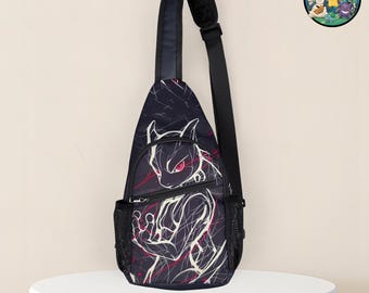 Mewtwo Sling Bag, Legendary Psychic Anime Crossbody, Dark Aesthetic Gamer Gear, Minimalist Anime Chest Pack