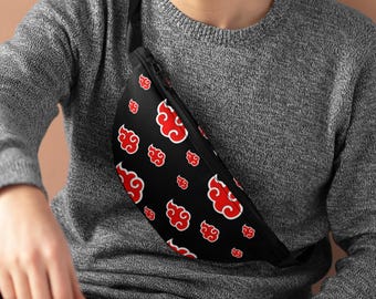 Riñonera Akatsuki Cloud, bolso bandolera de anime Red Cloud, bolso de estilo urbano Naruto