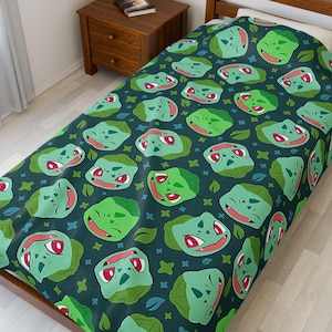 Bulbasaur Blanket, Velveteen Plush Throw, Gamer Room Decor