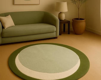 Hand-Tufted Round Rug | Sage Green Abstract Wool Carpet