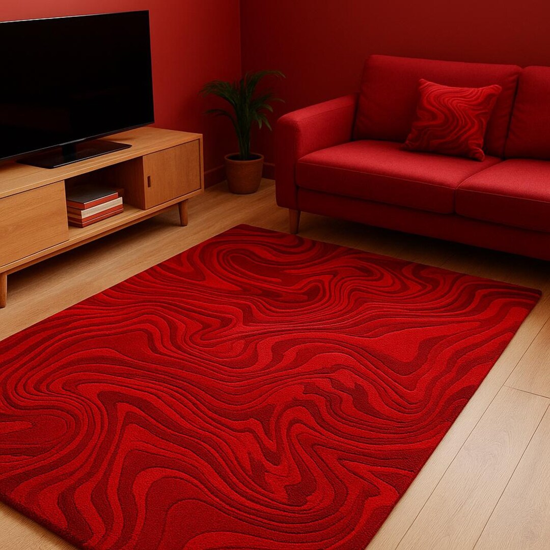 Modern Rug Red Pattern Hand Tufted Red Swirl Rug – Bold Modern Abstract Design Home Decor 5x8 ...