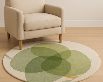 Round Green Abstract Hand Tufted Rug | Modern Circular Art Rug | Minimalist Wool