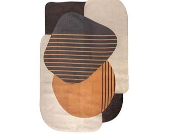 Alfombra abstracta irregular con mechones hechos a mano: moderna alfombra de lana escultural