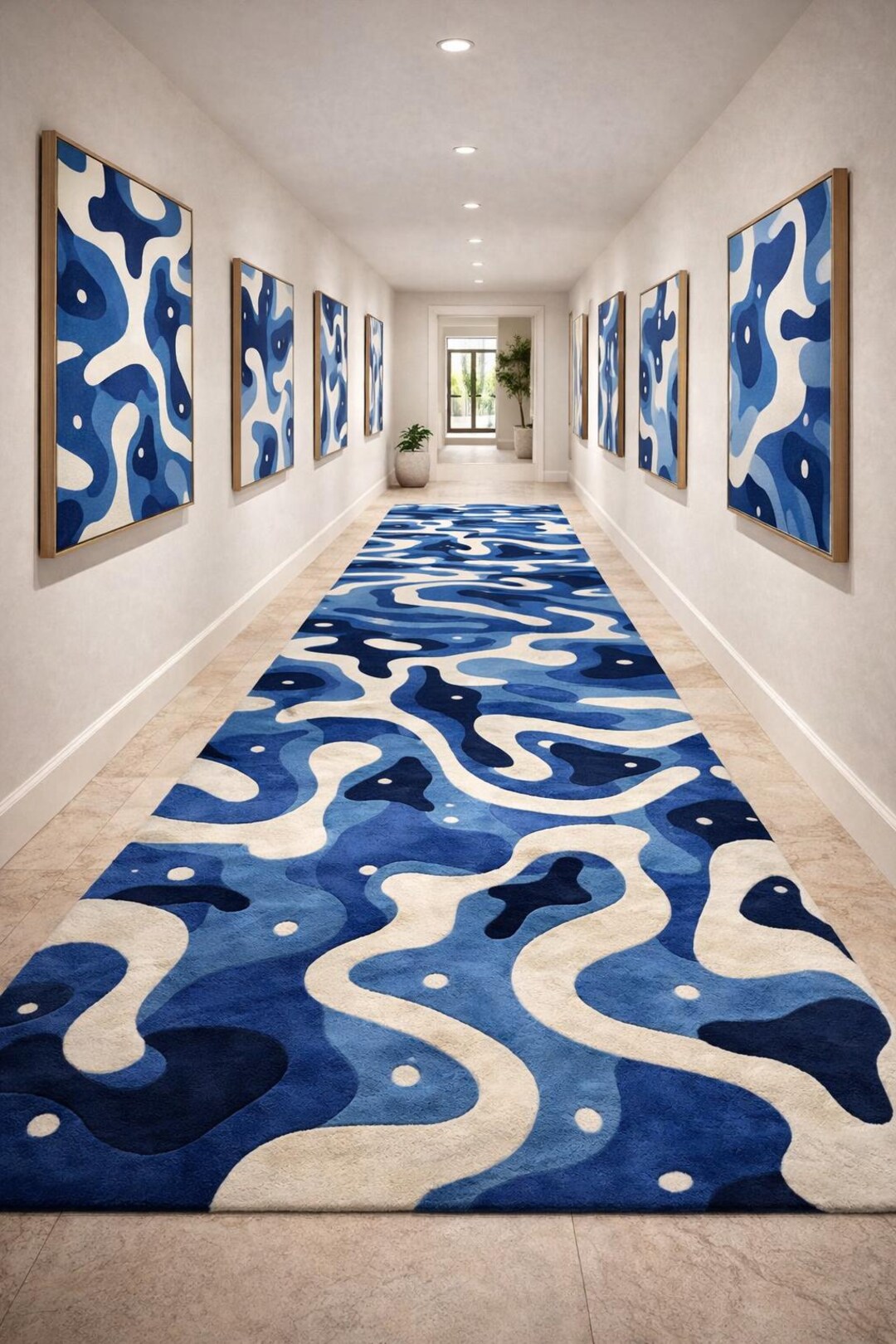 Hand Tufted Wool Rug – Abstract Blue Wave, Modern Carpet 3x6 - Etsy