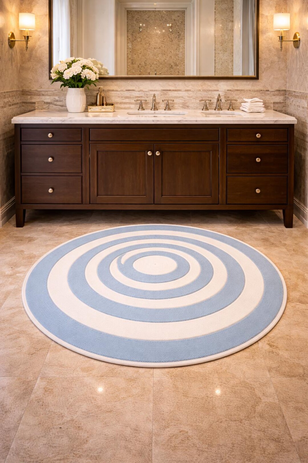 Round Hand-tufted Wool Rug – Light Blue & White Abstract Design 4x4 ...