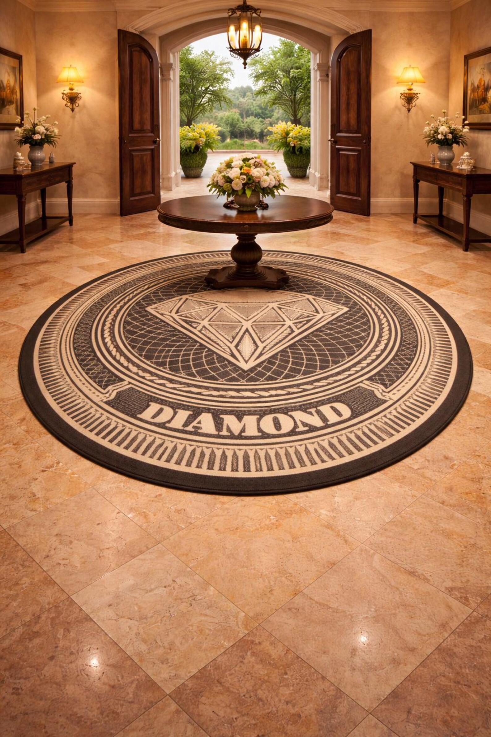 Money Lover Rug 4x4 Round Hand Tufted Diamond Rug – Black Ivory Luxury ...