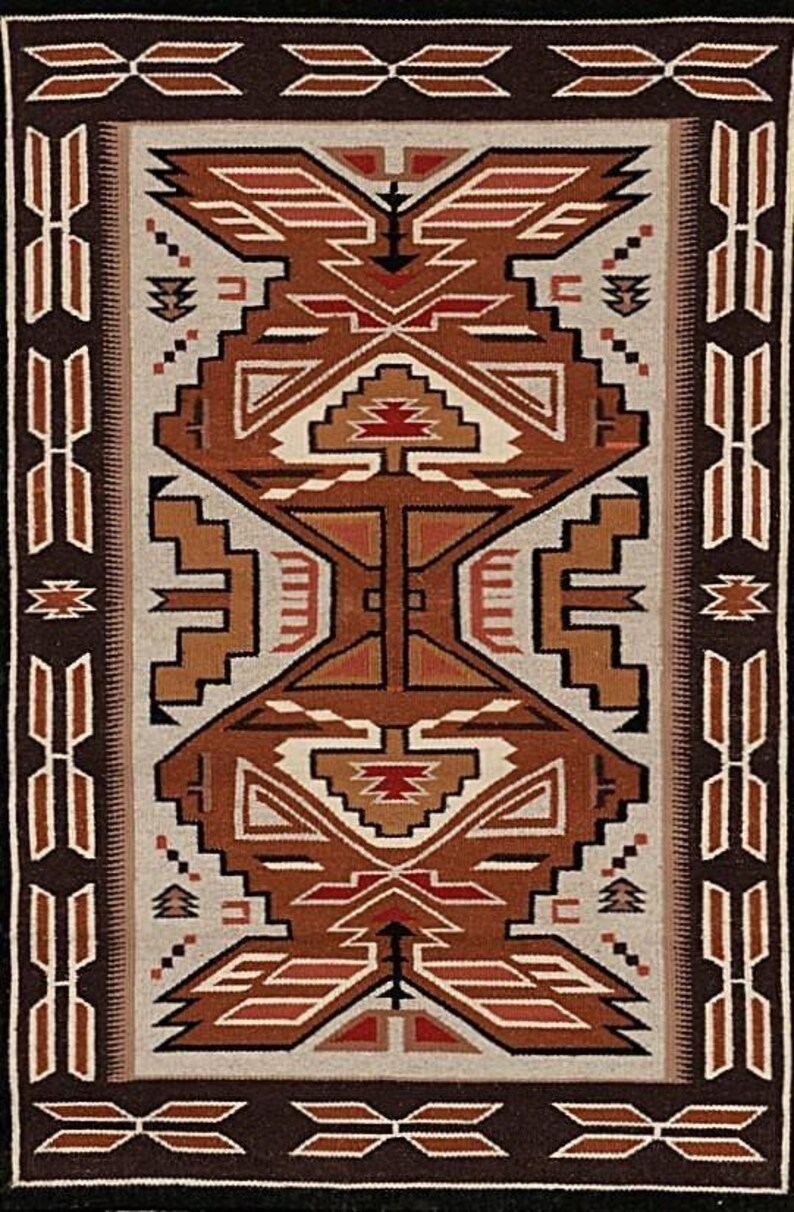 Hand Knotted Wool Geometric Rug – Southwestern Navajo Style Carpet ...