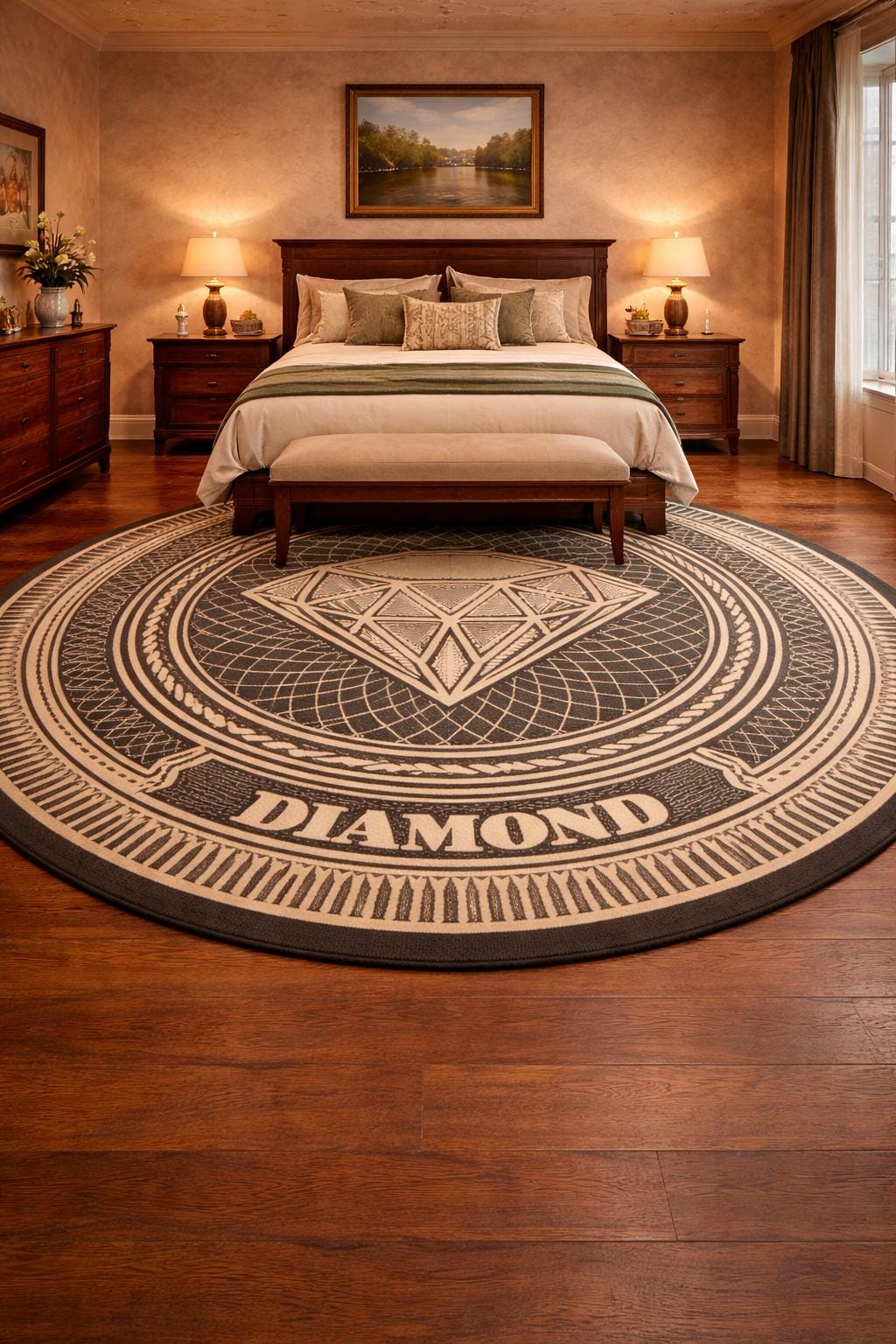 Money Lover Rug 4x4 Round Hand Tufted Diamond Rug – Black Ivory Luxury ...
