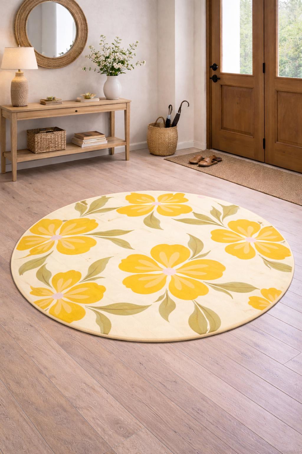 Round Hand Tufted Floral Wool Rug – Yellow Blossom Design | Modern ...