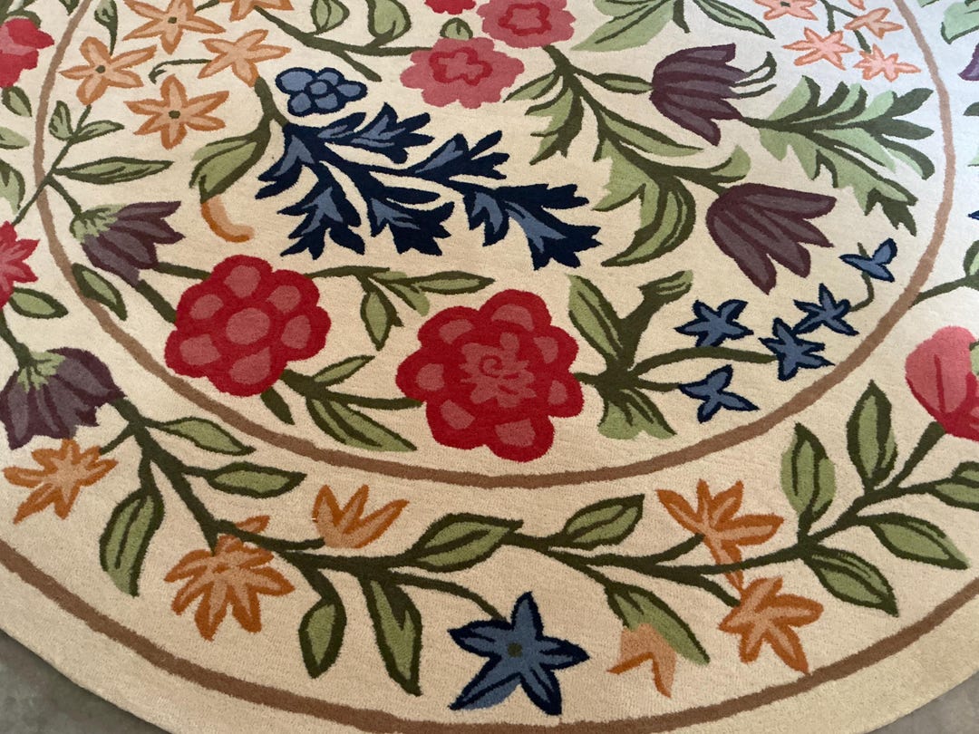 Eclectic Round Wool Rugs Hand-tufted Wool Round Rug Vintage Botanical Floral Design - Etsy