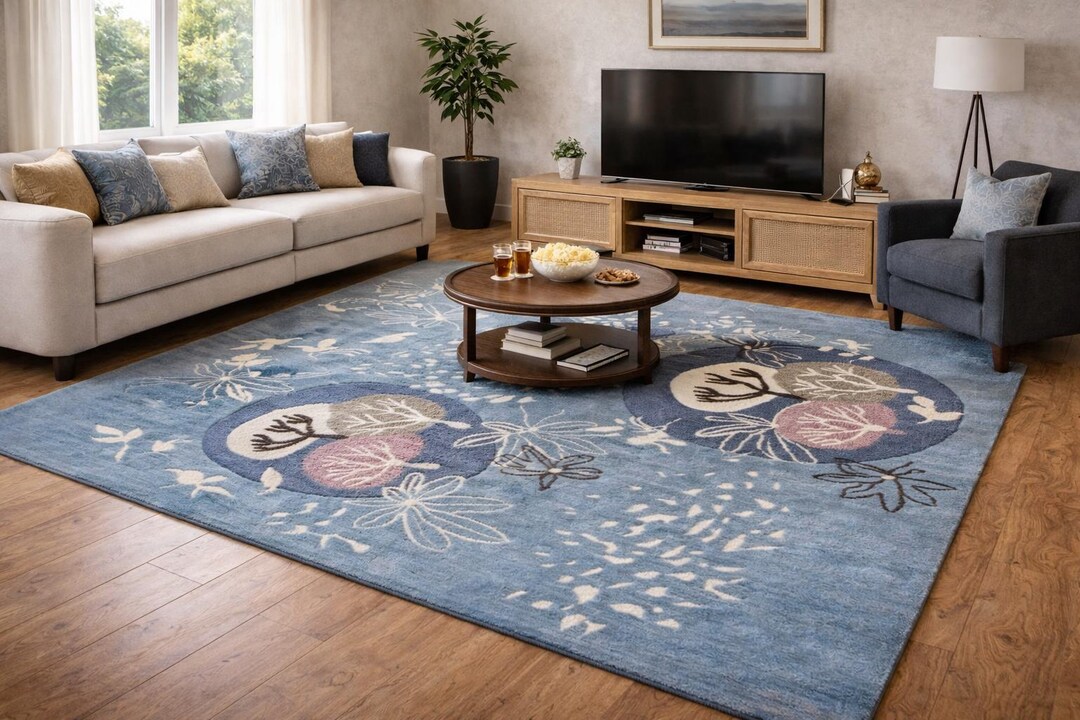 Hand Tufted Loop & Cut Pile Botanical Rug – Modern Floral Design 3x3 ...