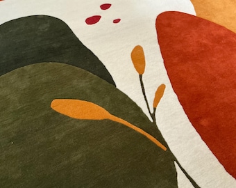 Abstract Hand Tufted Rug in Terracotta, Olive Green & Ivory – Modern Organic Design 4x6