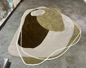 Irregular Abstract Hand Tufted Rug – Modern Neutral Designer Carpet for Living Try new 5x7