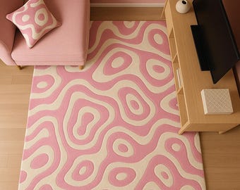 Hand Tufted Wool Rug – Pink Abstract Modern Design