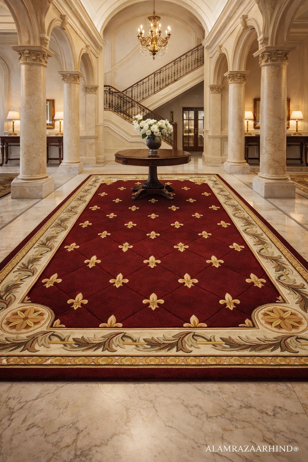 Red & Gold Aubusson Style Hand Tufted Rug – Luxury Traditional Wool ...