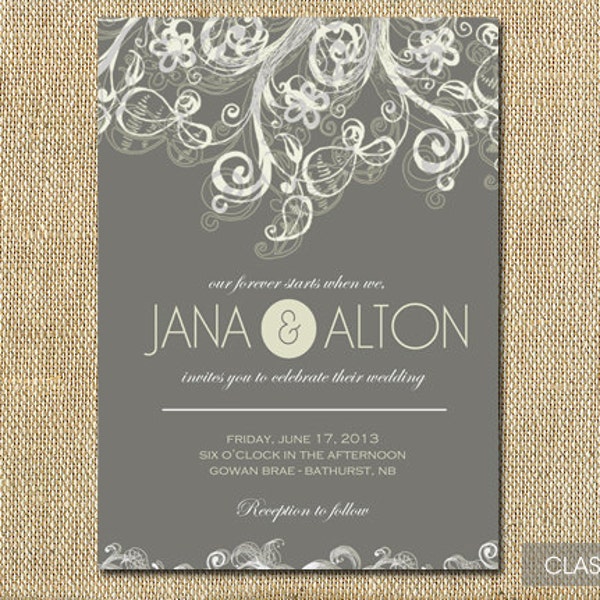 Classic Wedding Invitations, perfect for any wedding seasons... Printable Digital Invitations