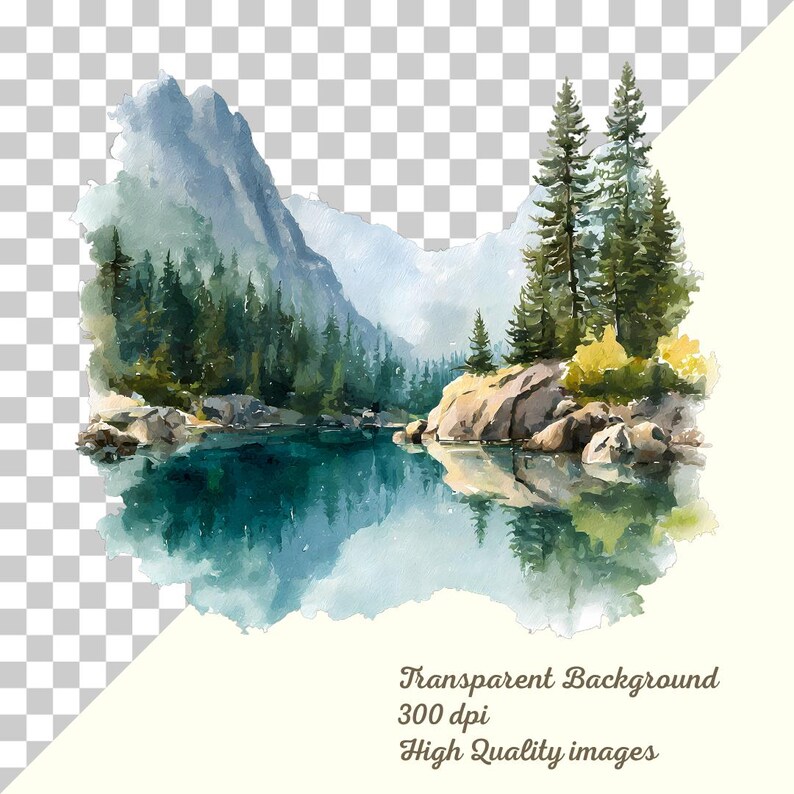 Watercolor Landscape 31 PNG Clipart Bundle, Lake, Forest Mountain ...