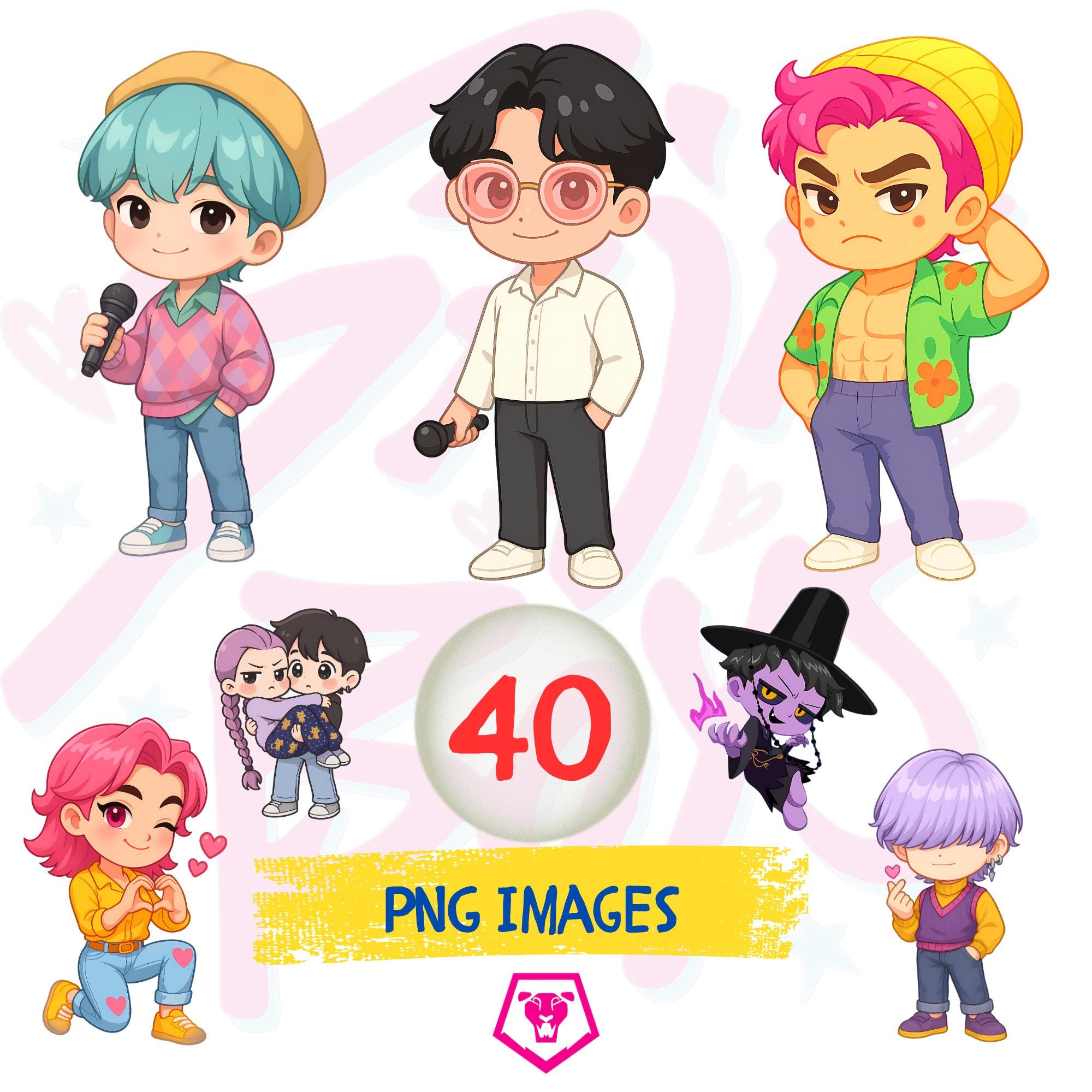 K-pop Demon Hunters Saja Boys Chibi Clipart Bundle | 40 PNG